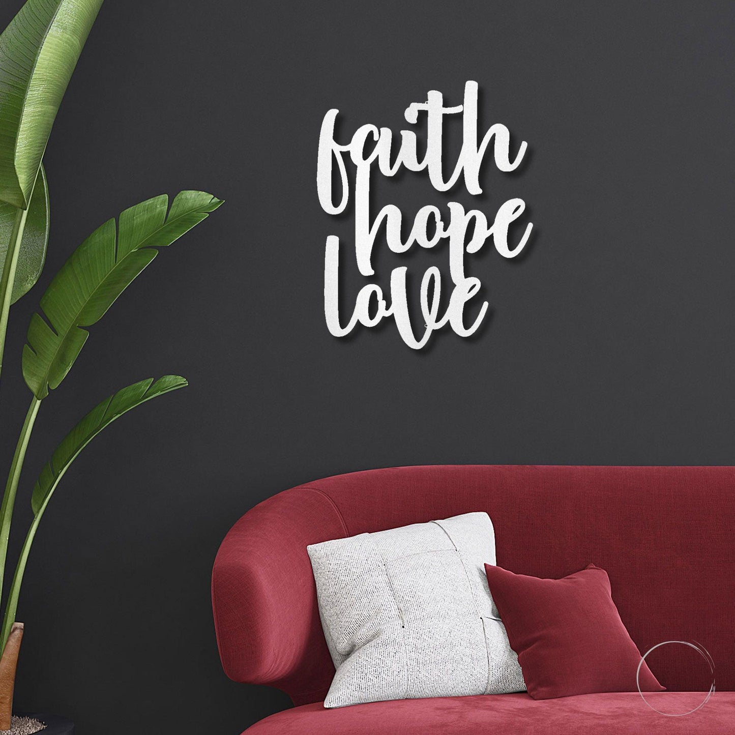 Faith Hope Love Script Indoor Outdoor Steel Wall Sign - Mallard Moon Gift Shop