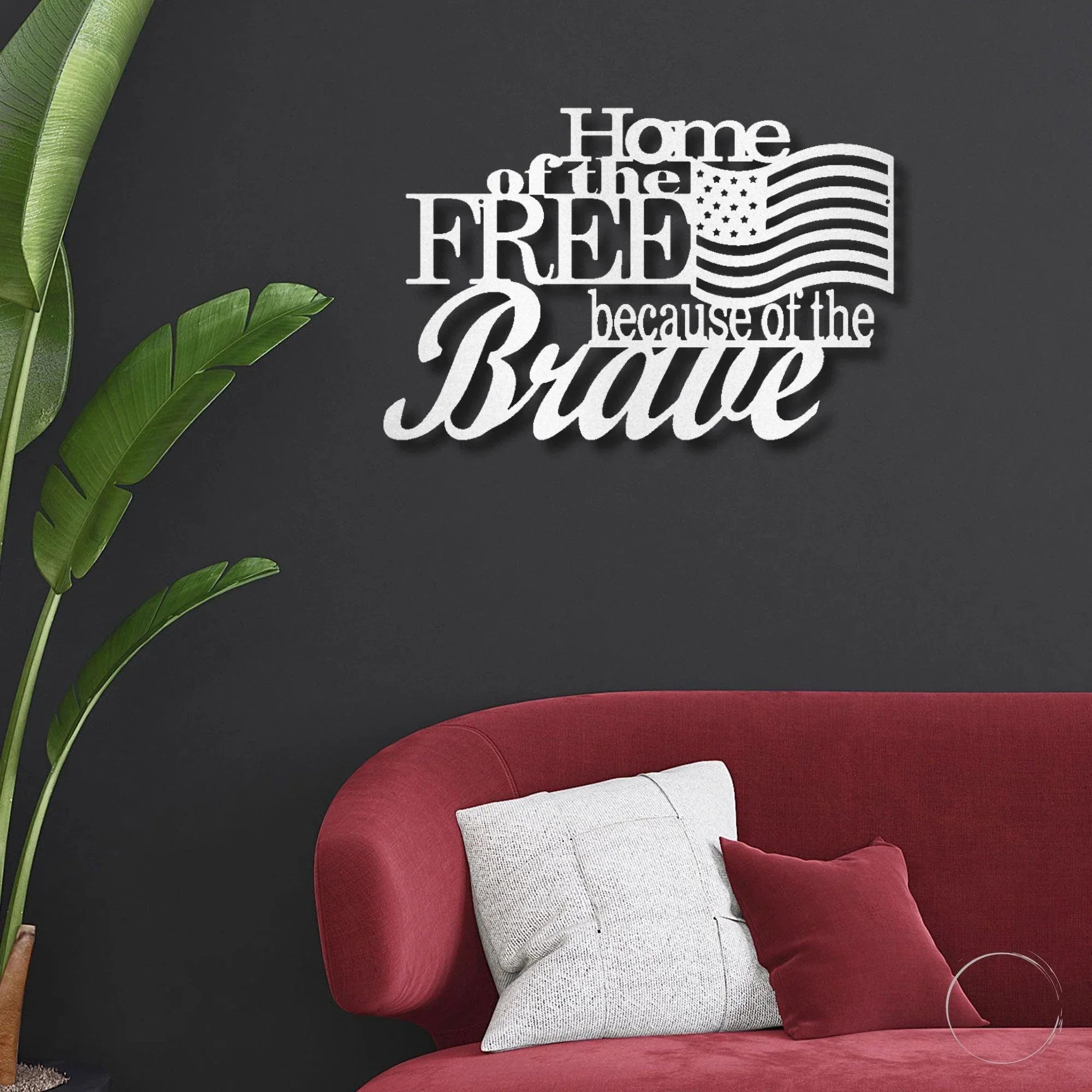 Home of the Free Because of the Brave Metal Wall Art – Patriotic American Flag Sign – Handmade Steel Indoor/Outdoor Décor (5 Sizes, 5 Colors)