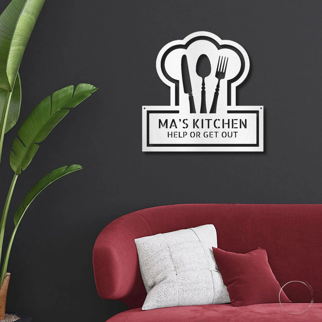 Personalized Kitchen Art - Laser-Cut Metal Wall Sign with Chef Hat Design