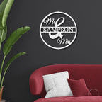 Mr and Mrs Circle Custom Name Steel Wall Sign