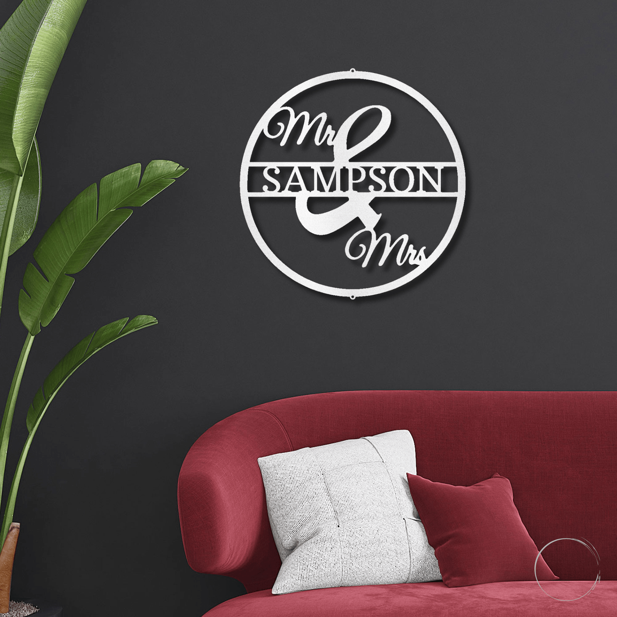 Mr and Mrs Circle Custom Name Steel Wall Sign - Mallard Moon Gift Shop