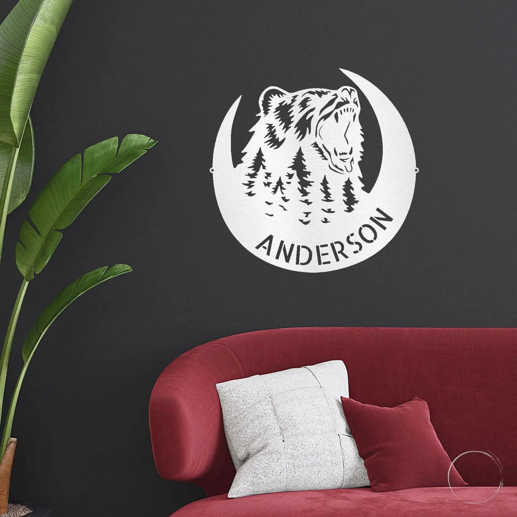 Roaring Bear Custom Name Indoor Outdoor Steel Wall Sign