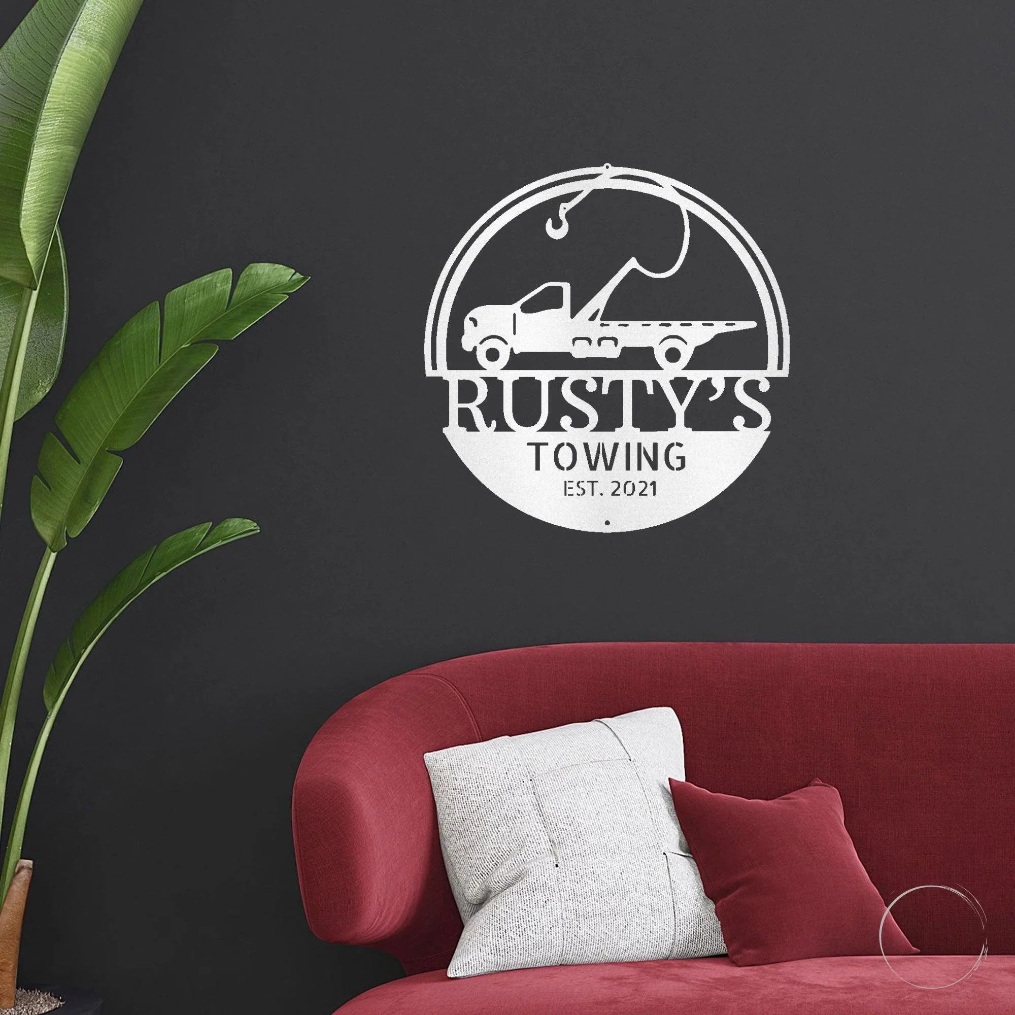 Tow Truck Custom Name Indoor Outdoor Steel Wall Sign
