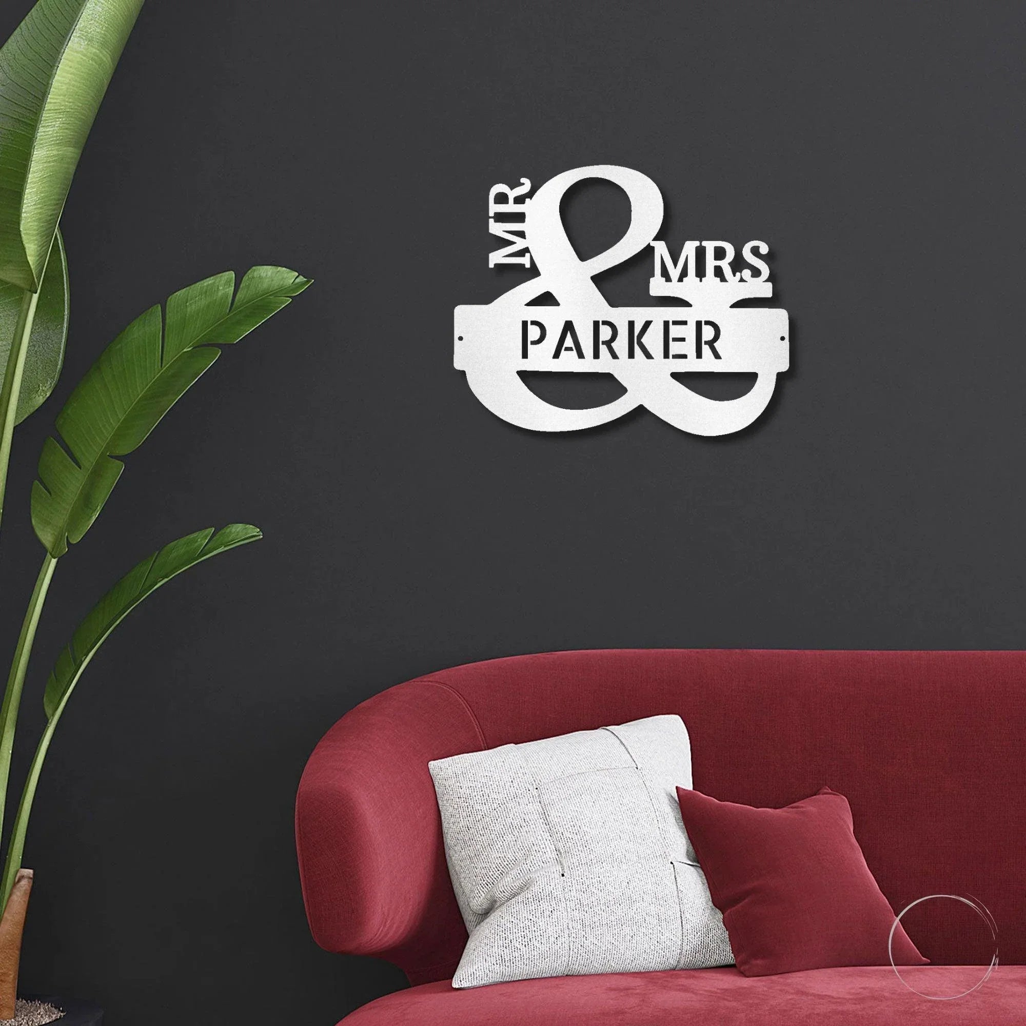 Couples Mr. and Mrs. Custom Name Monogram Indoor Outdoor Steel Wall Sign