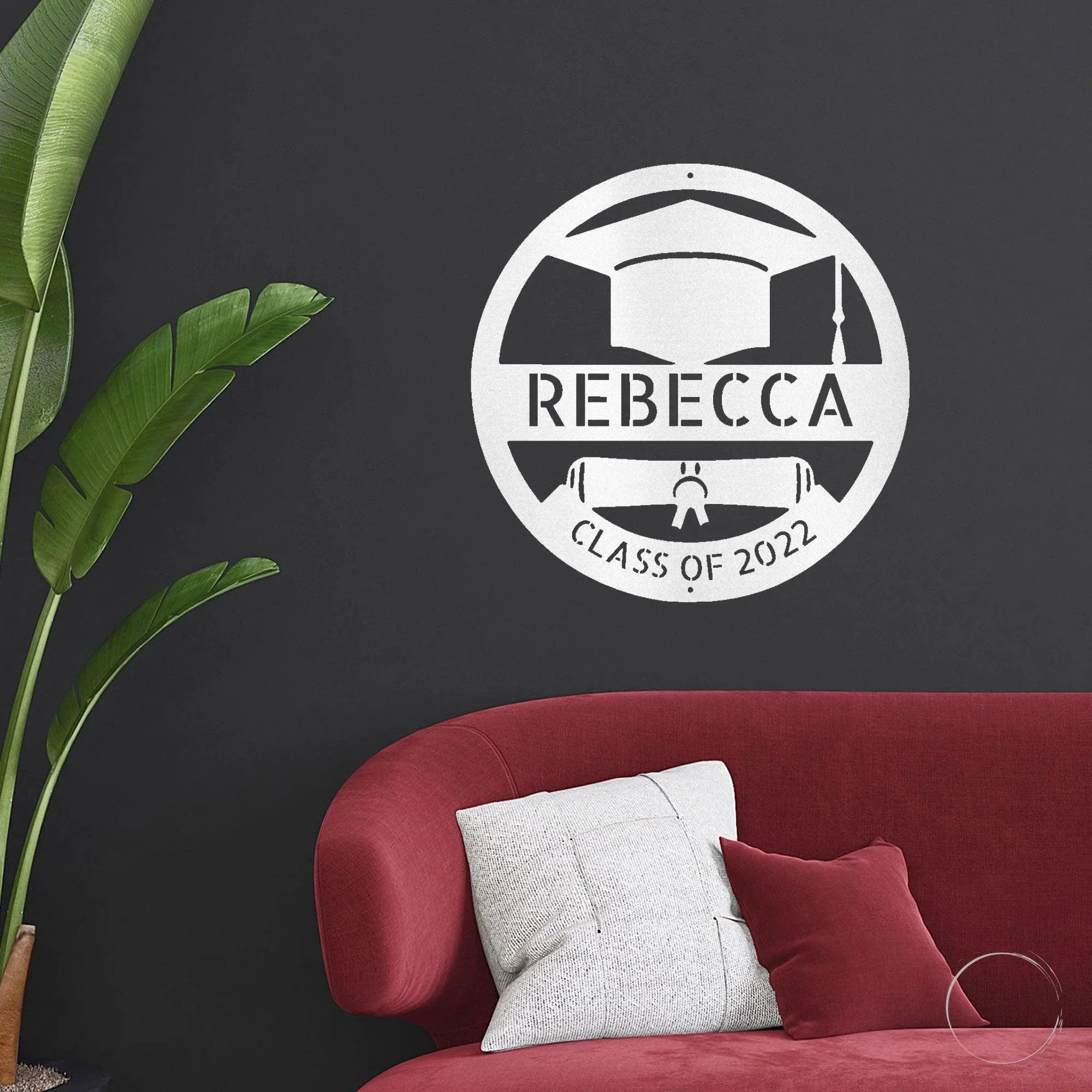 Graduation Cap and Diploma Custom Name Metal Art Wall Sign