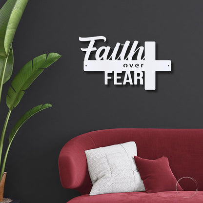 Faith Over Fear Christian Cross Metal Wall Art - Mallard Moon Gift Shop