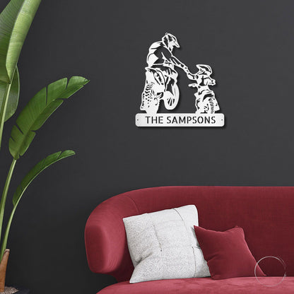 Father and Son Motocross Personalized Name Indoor Outdoor Steel Wall Sign Metal Art - Mallard Moon Gift Shop