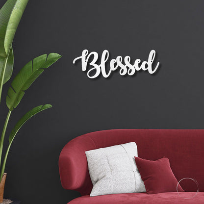 Blessed Word Script Indoor Outdoor Steel Walll Sign - Mallard Moon Gift Shop