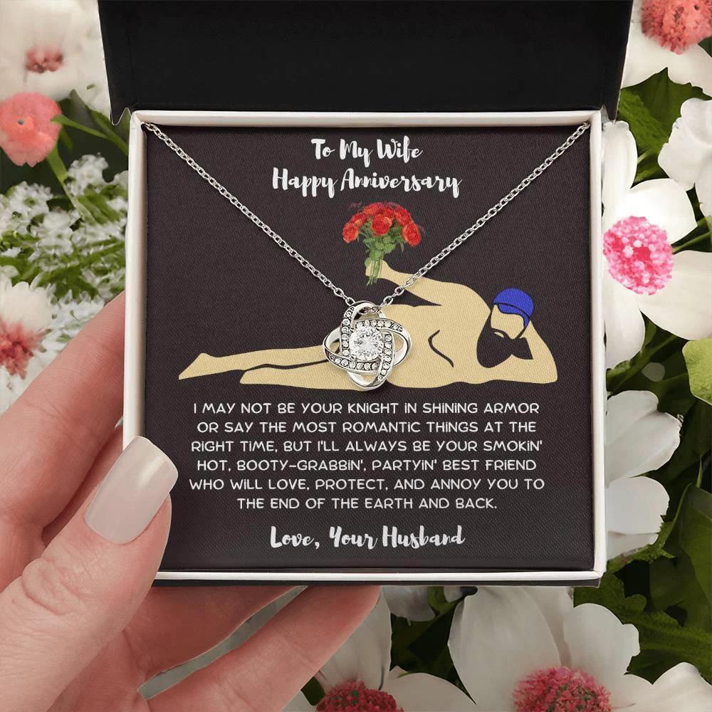 Wife Anniversary - Birthday - Personalized Knight in Shining Armor Love Knot Necklace and Message Card