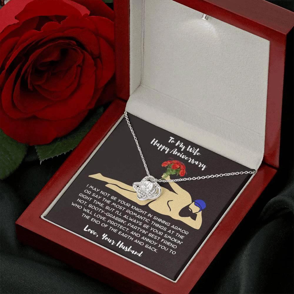 Wife Anniversary - Birthday - Personalized Knight in Shining Armor Love Knot Necklace and Message Card