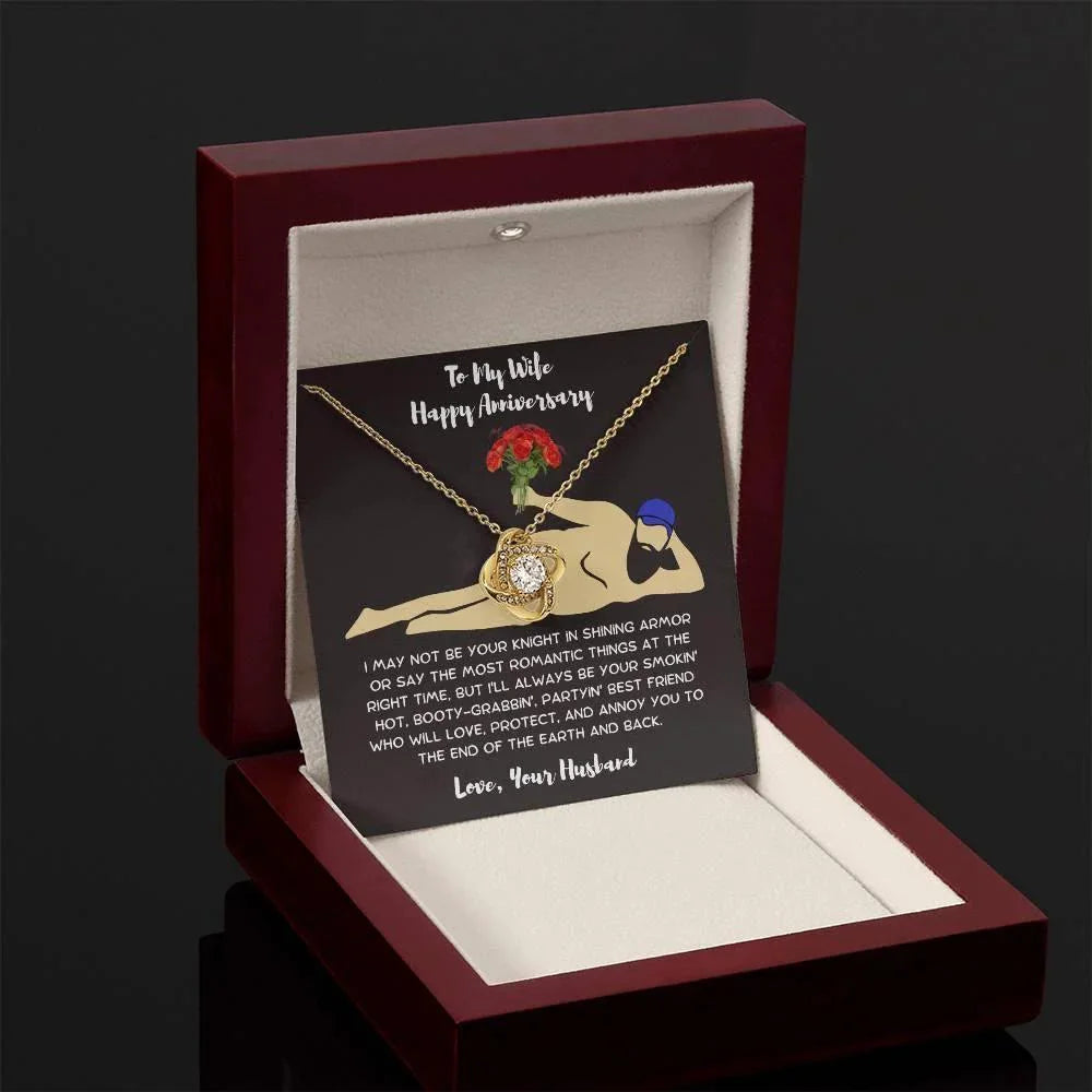 Wife Anniversary - Birthday - Personalized Knight in Shining Armor Love Knot Necklace and Message Card