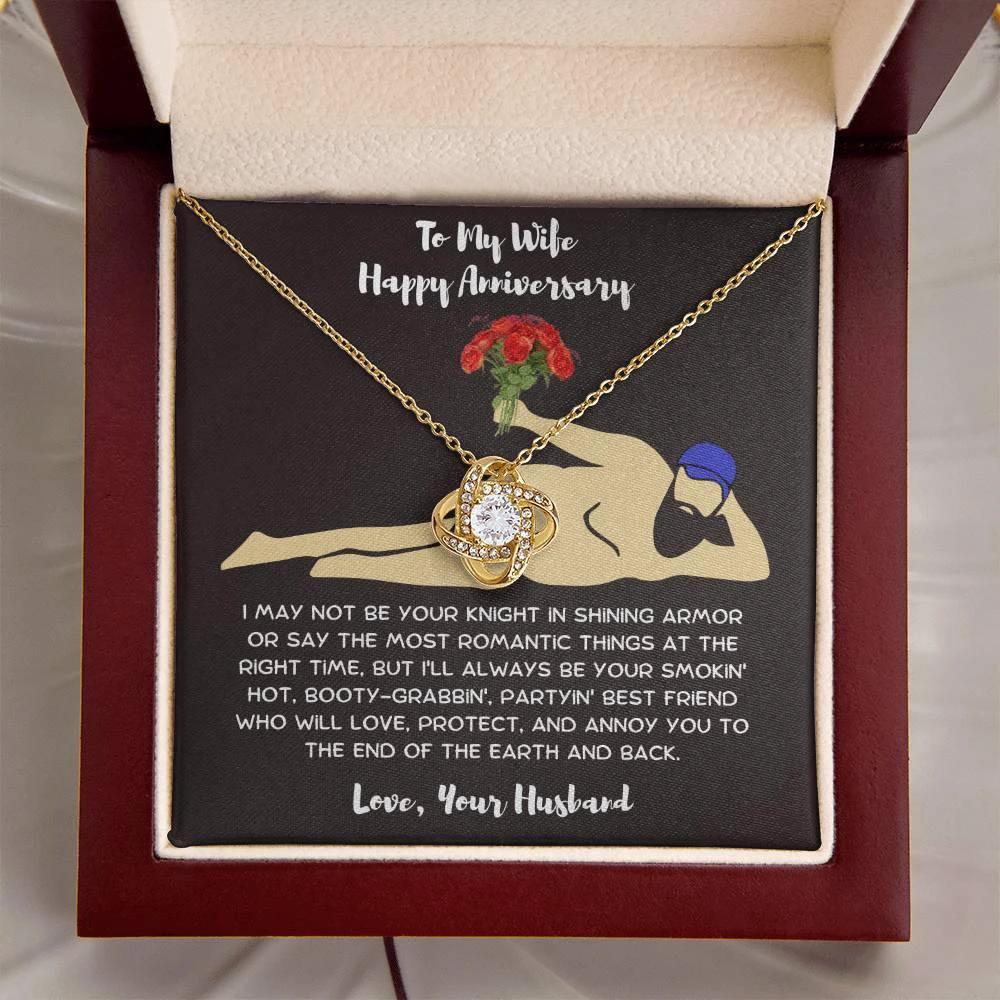 Wife Anniversary - Birthday - Personalized Knight in Shining Armor Love Knot Necklace and Message Card