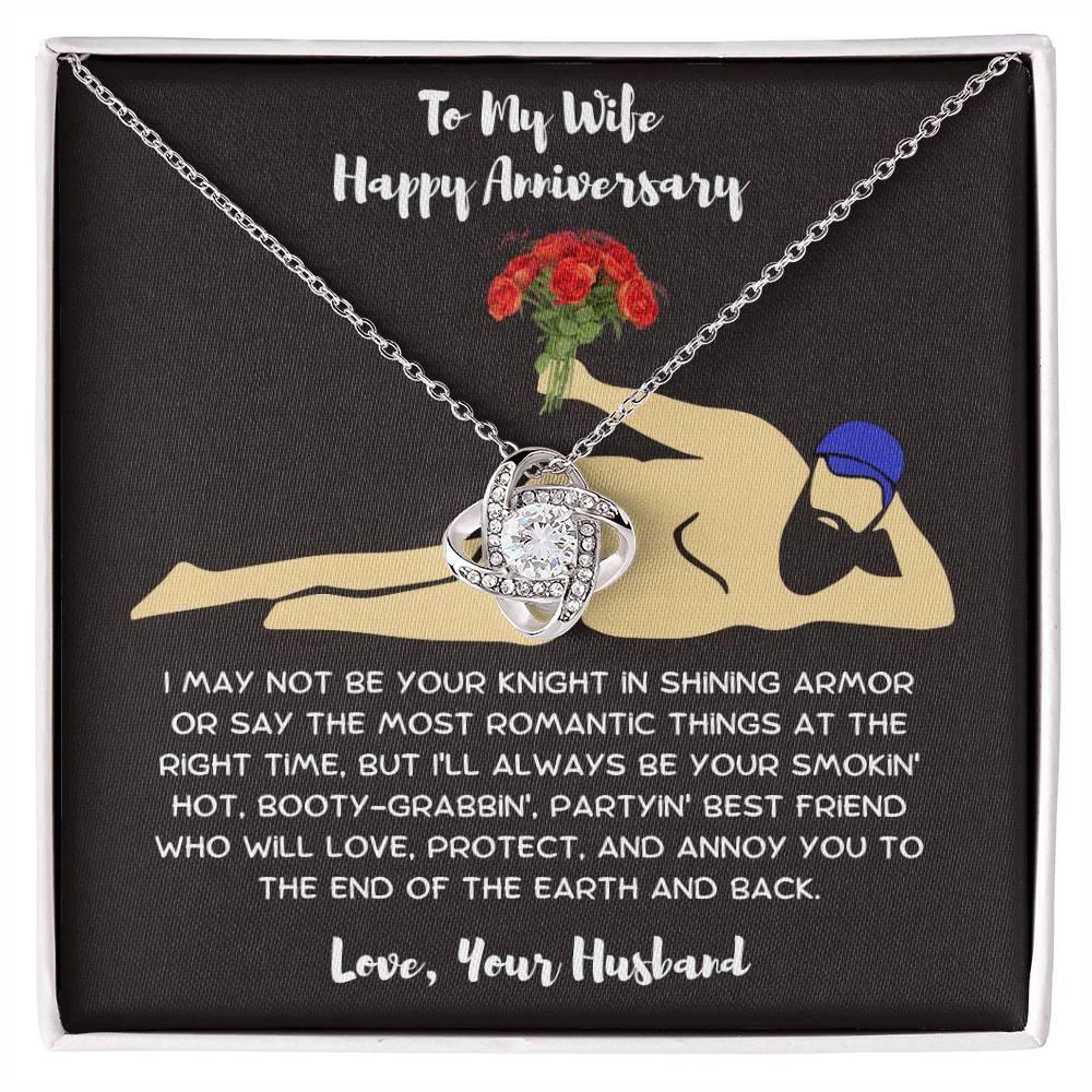 Wife Anniversary - Birthday - Personalized Knight in Shining Armor Love Knot Necklace and Message Card