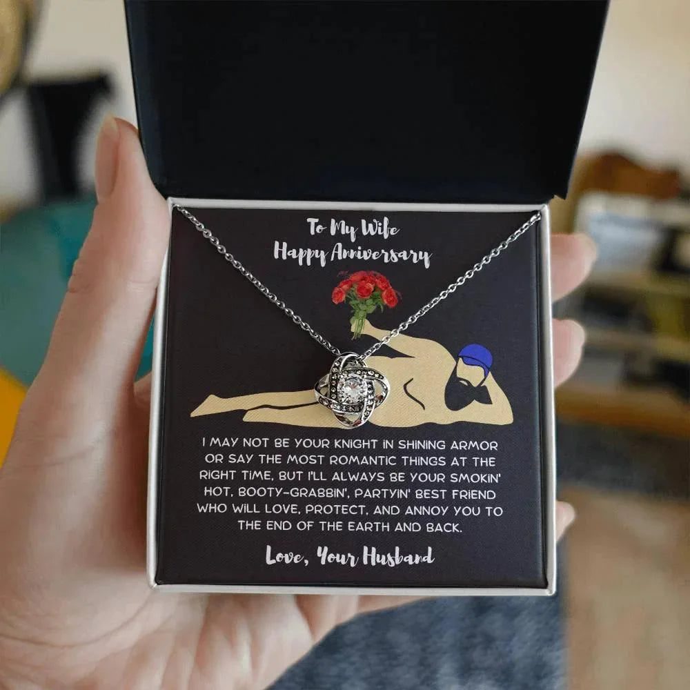 Wife Anniversary - Birthday - Personalized Knight in Shining Armor Love Knot Necklace and Message Card