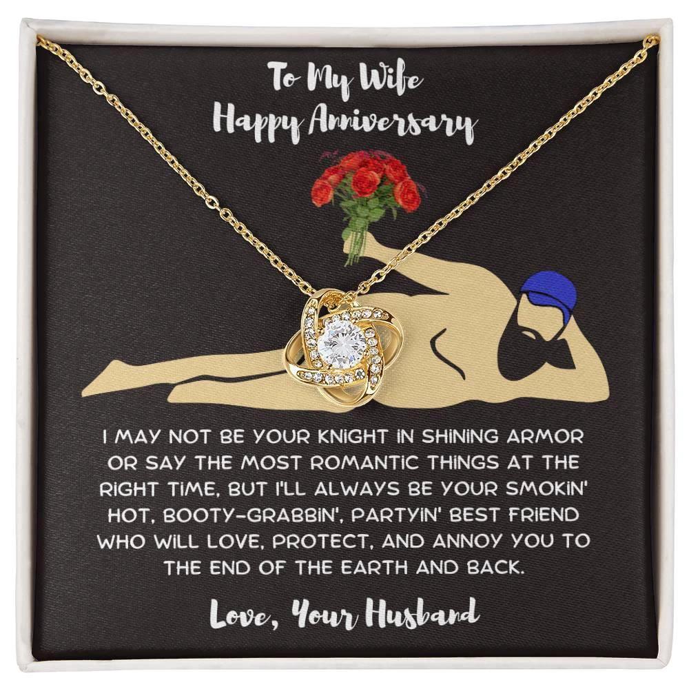 Wife Anniversary - Birthday - Personalized Knight in Shining Armor Love Knot Necklace and Message Card