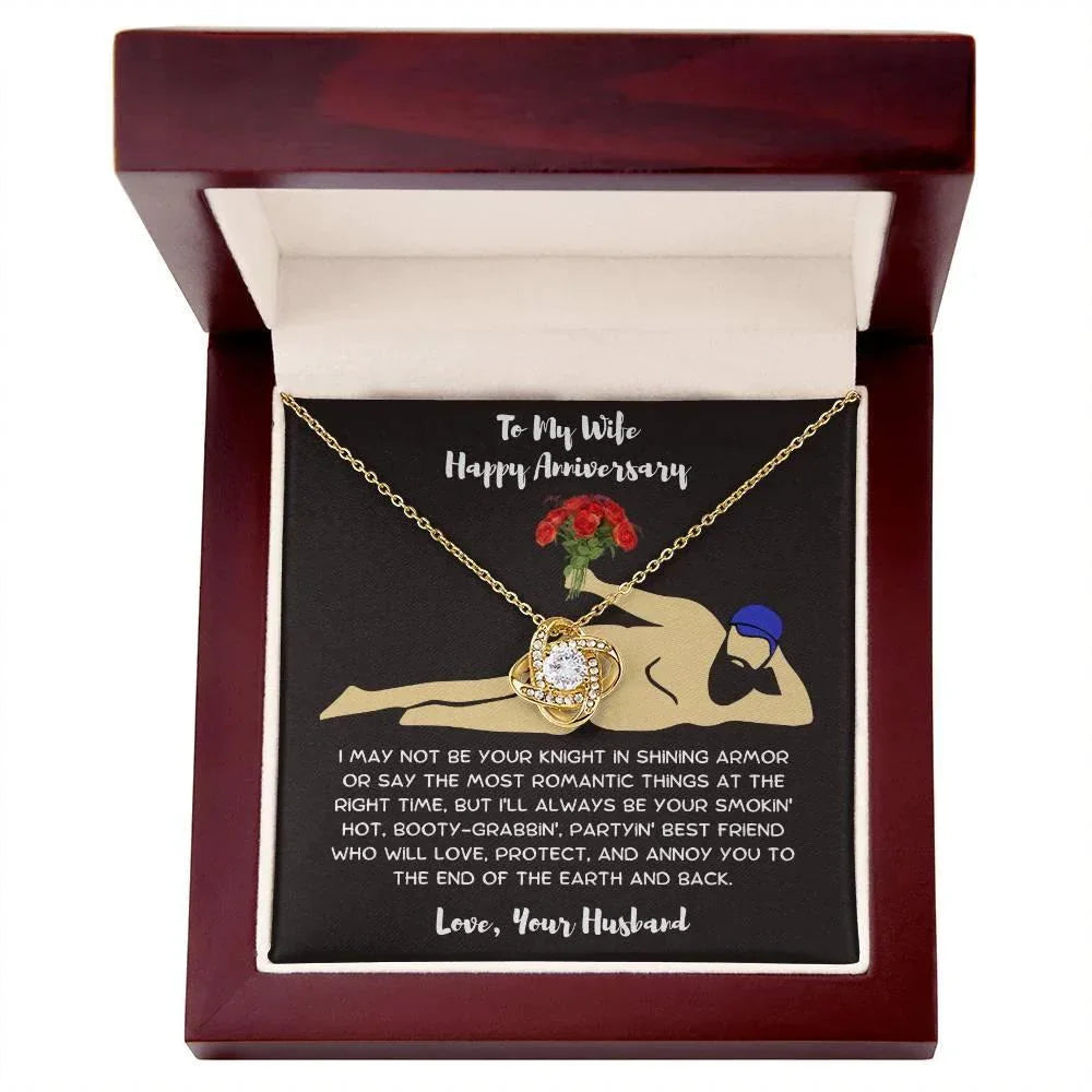 Wife Anniversary - Birthday - Personalized Knight in Shining Armor Love Knot Necklace and Message Card