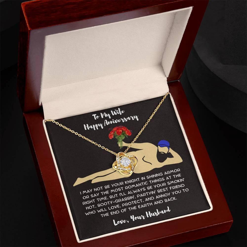 Wife Anniversary - Birthday - Personalized Knight in Shining Armor Love Knot Necklace and Message Card