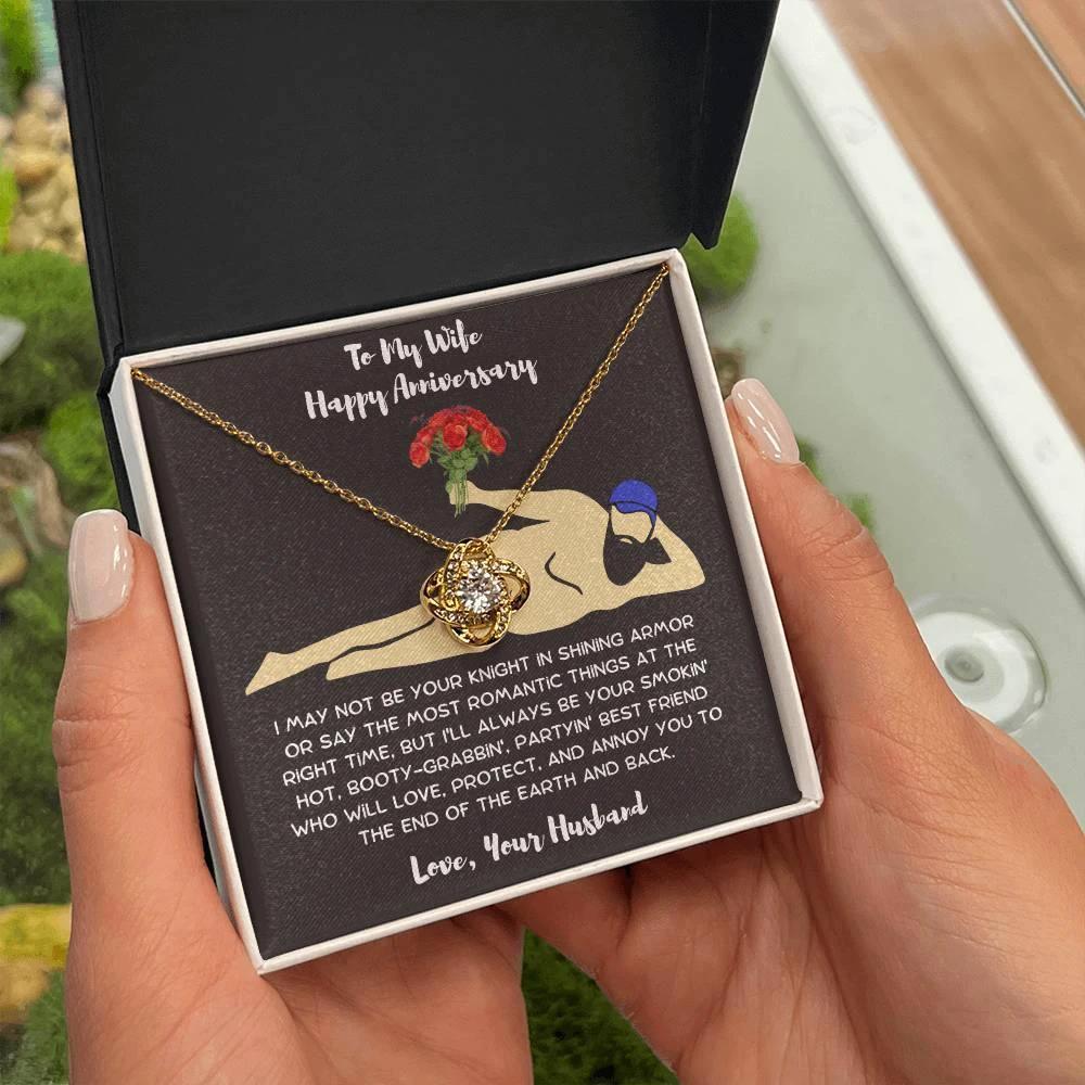Wife Anniversary - Birthday - Personalized Knight in Shining Armor Love Knot Necklace and Message Card