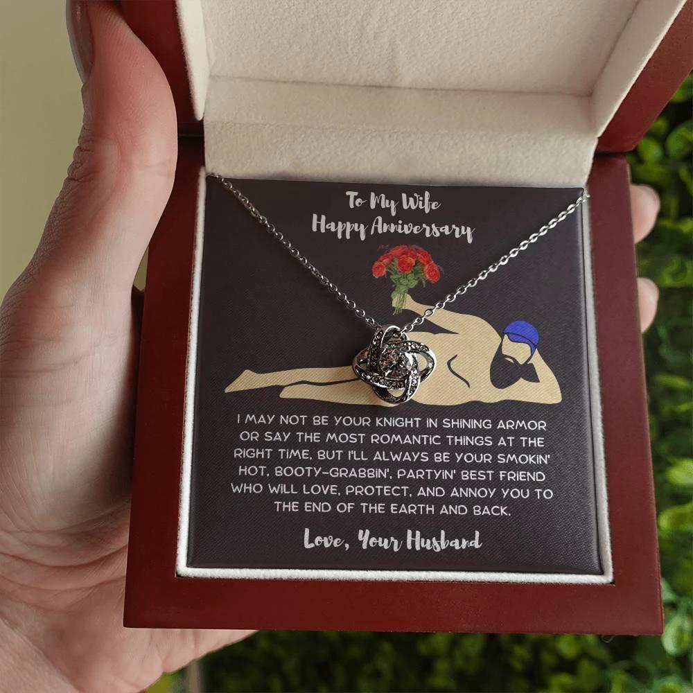 Wife Anniversary - Birthday - Personalized Knight in Shining Armor Love Knot Necklace and Message Card