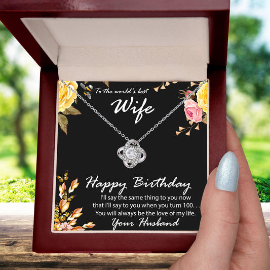 Birthday Gift for Wife CZ Love Knot Pendant Necklace with Message Card - Mallard Moon Gift Shop