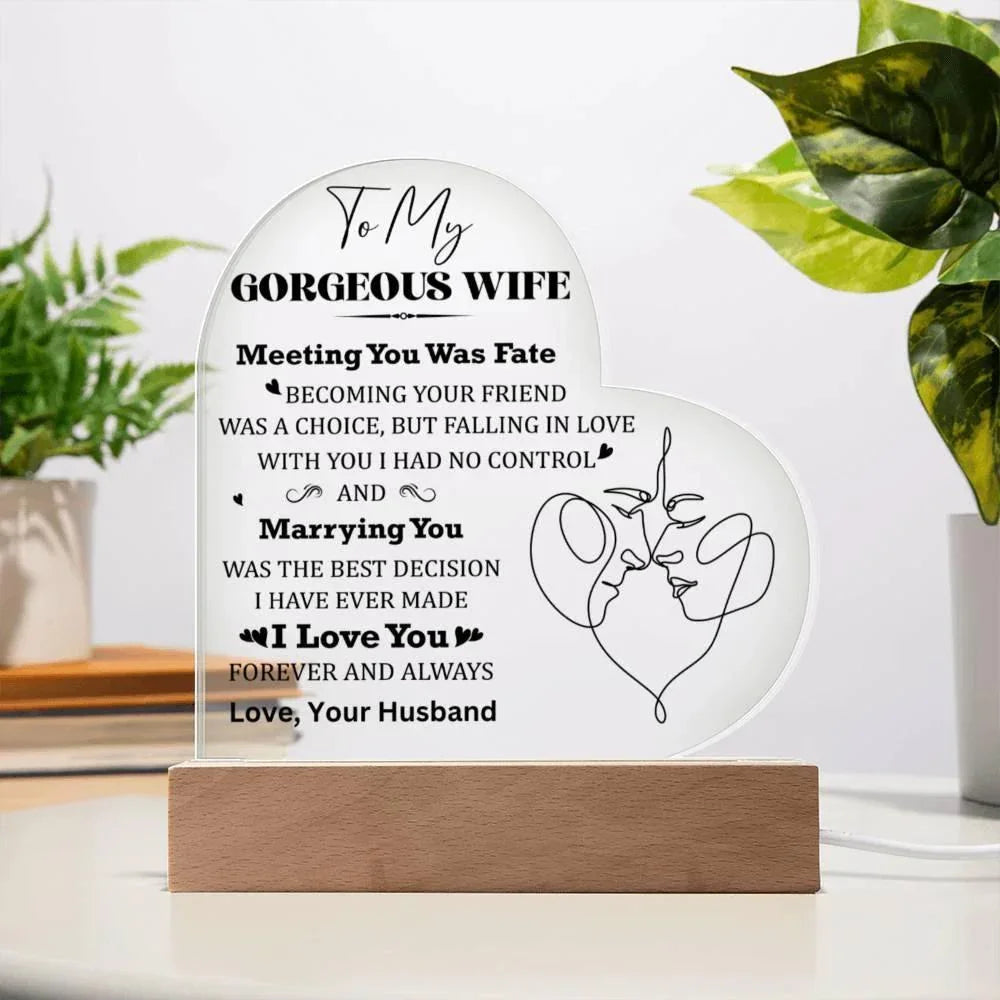 Wife Gift - Meeting You Was Fate - Personalized Heart Shaped Acrylic Plaque