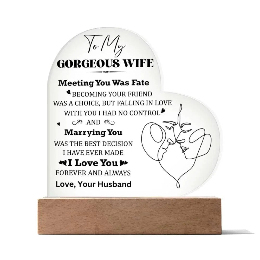 Wife Gift - Meeting You Was Fate - Personalized Heart Shaped Acrylic Plaque