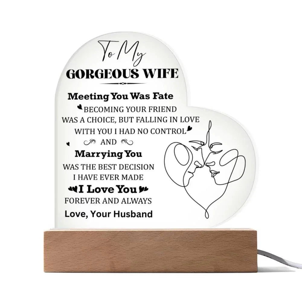 Wife Gift - Meeting You Was Fate - Personalized Heart Shaped Acrylic Plaque