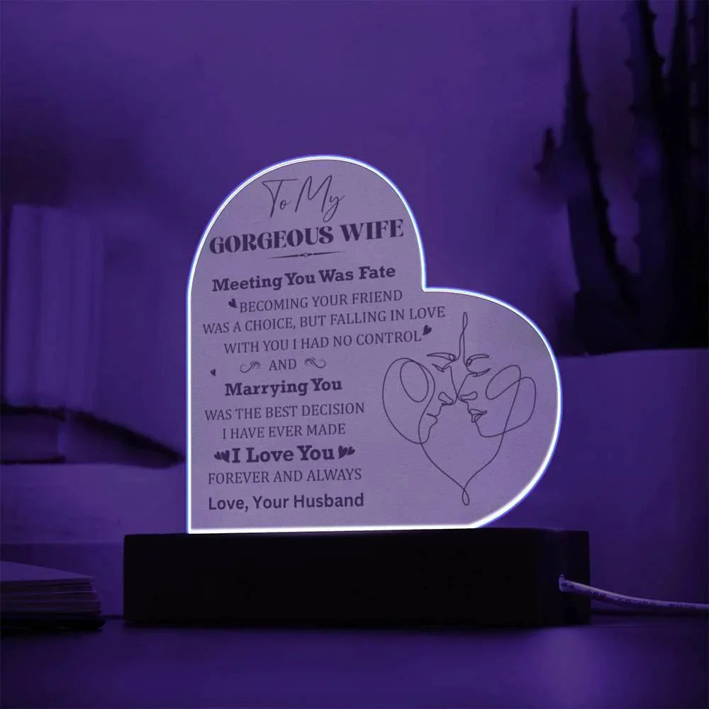 Wife Gift - Meeting You Was Fate - Personalized Heart Shaped Acrylic Plaque