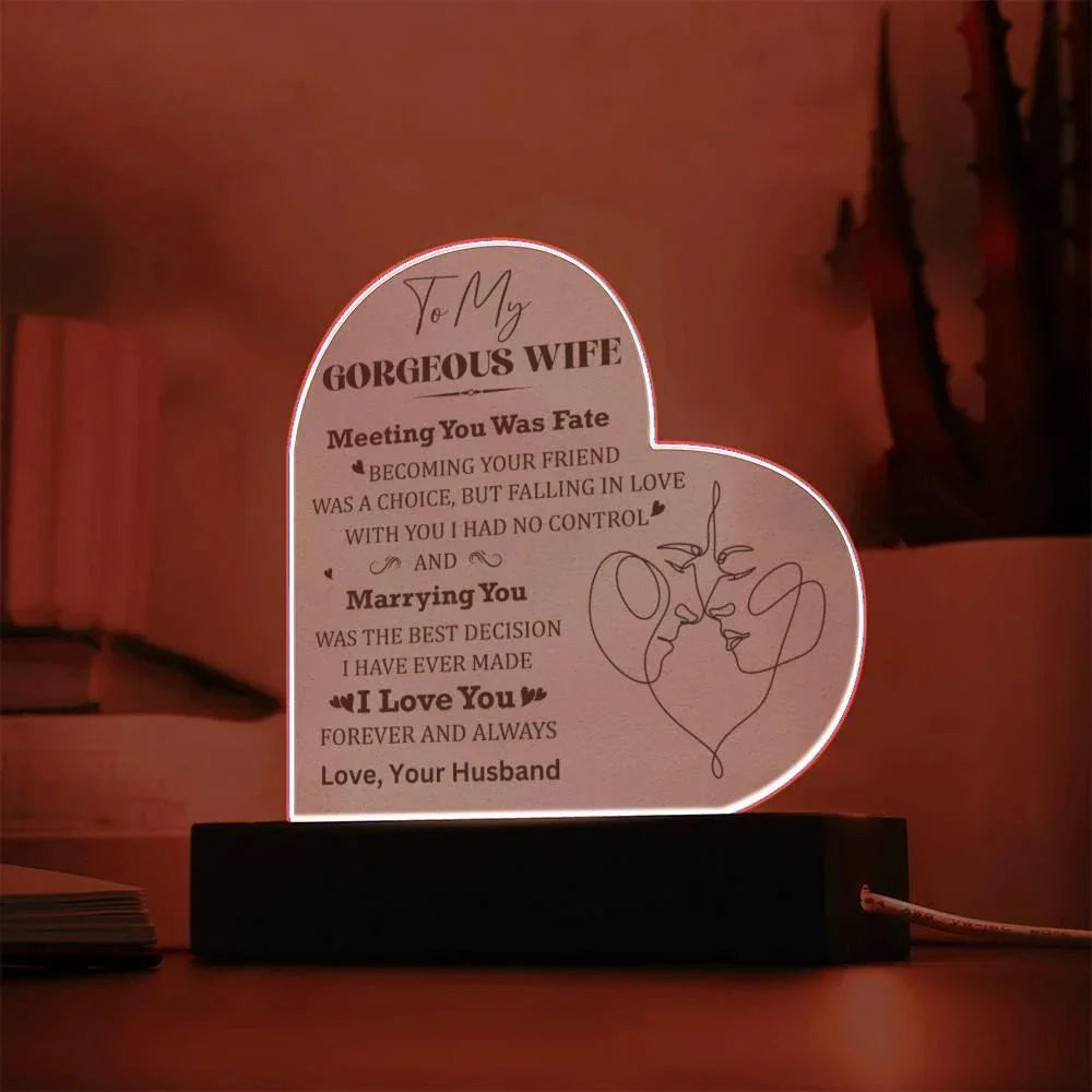 Wife Gift - Meeting You Was Fate - Personalized Heart Shaped Acrylic Plaque