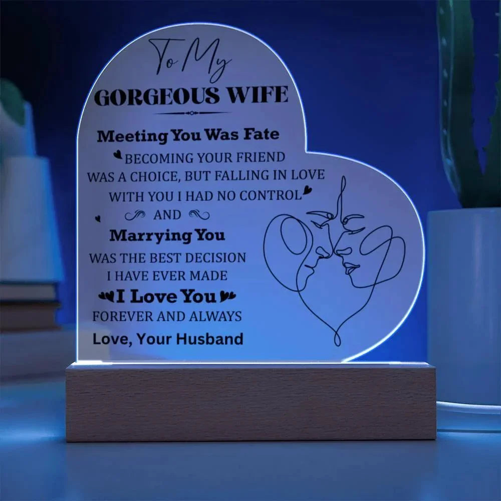 Wife Gift - Meeting You Was Fate - Personalized Heart Shaped Acrylic Plaque