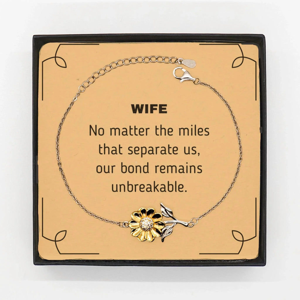 Wife Long Distance Relationship Gifts, No matter the miles that separate us, Cute Love Sunflower Bracelet For Wife, Birthday Christmas Unique Gifts For Wife