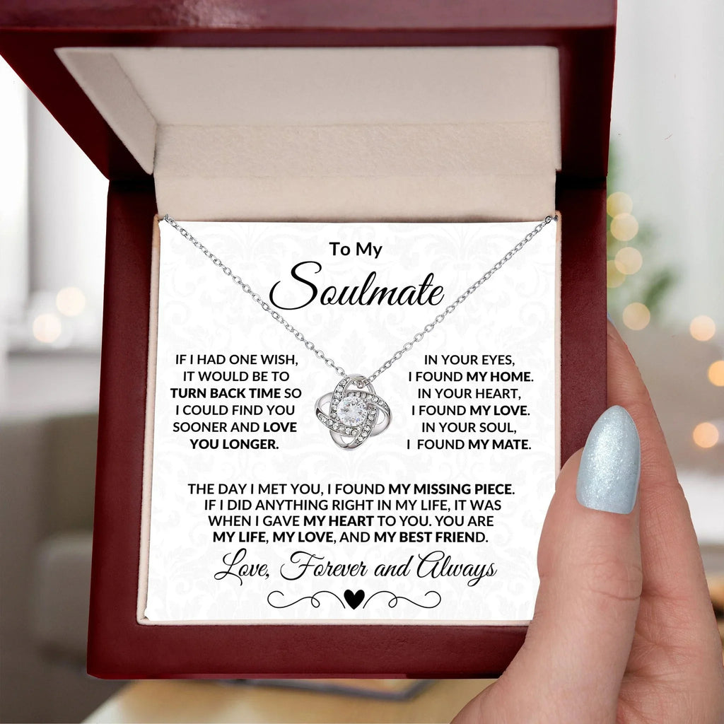 To My Soulmate I Found My Missing Piece Love Knot Necklace with Message Card and Gift Box