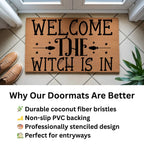 Welcome the Witch Is In - Coir Doormat – Funny Witch Halloween Welcome Mat | Spooky Fall Front Porch Decor | Rustic Farmhouse Entryway Rug