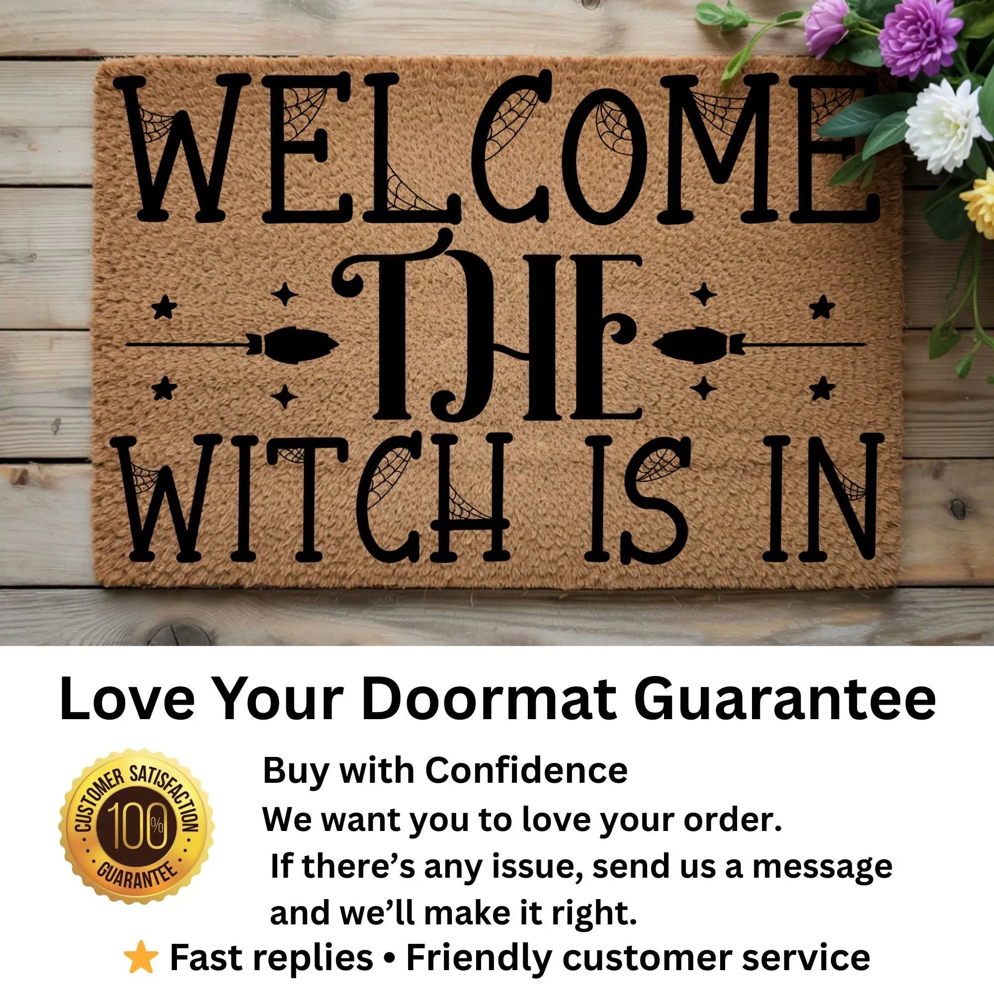 Welcome the Witch Is In - Coir Doormat – Funny Witch Halloween Welcome Mat | Spooky Fall Front Porch Decor | Rustic Farmhouse Entryway Rug