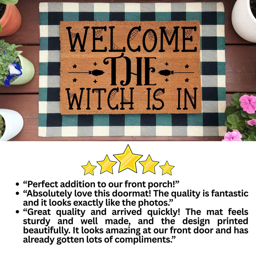 Welcome the Witch Is In - Coir Doormat – Funny Witch Halloween Welcome Mat | Spooky Fall Front Porch Decor | Rustic Farmhouse Entryway Rug