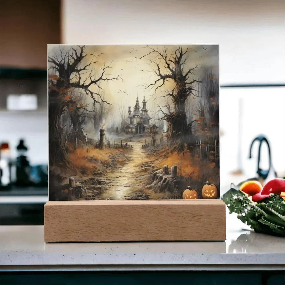 Witching Manor: Halloween's Spooktacular Acrylic Plaque