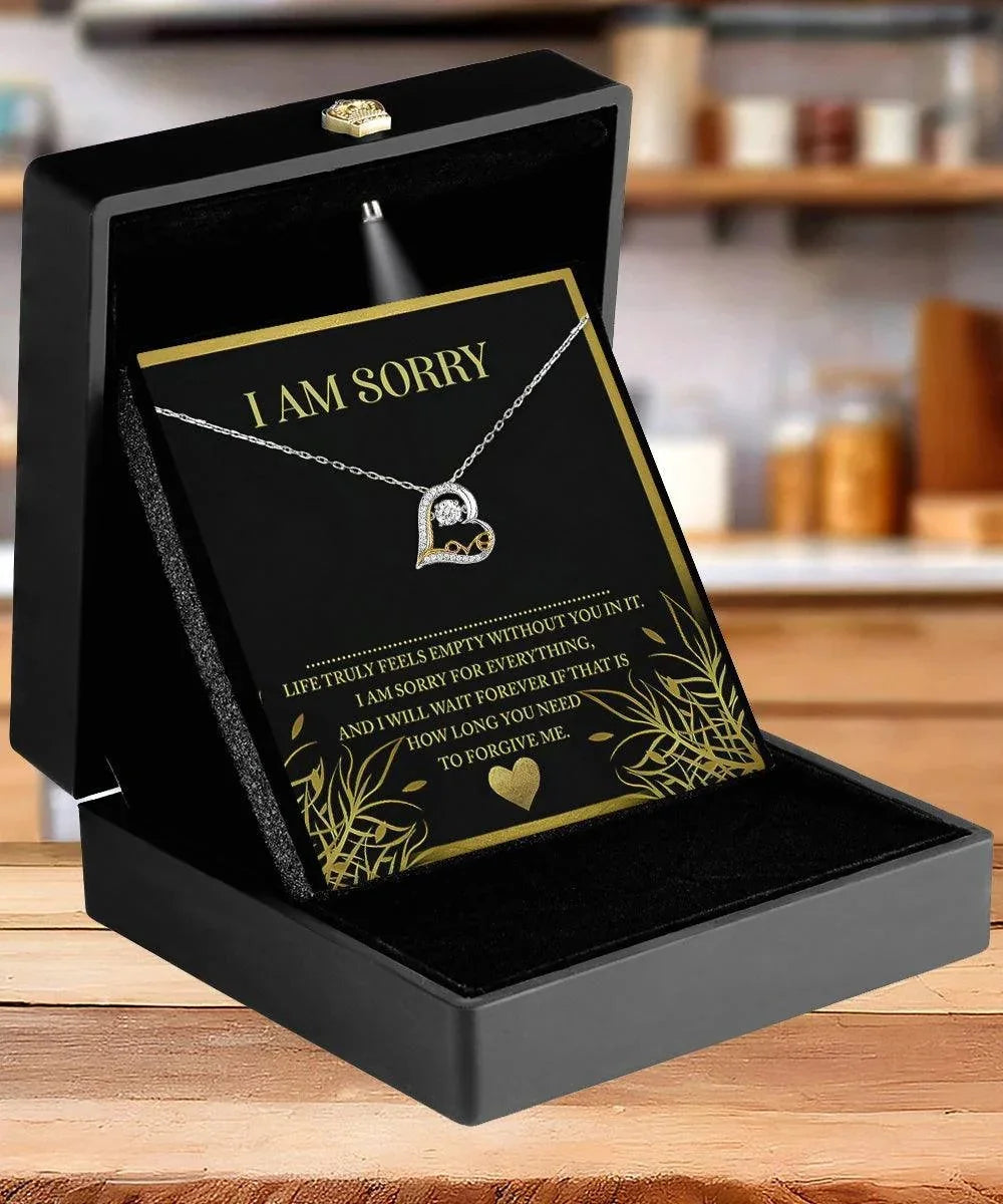 Apology Gift for Girlfriend, Wife, Soulmate - Sorry, Without You - Love Dancing Heart Pendant Necklace