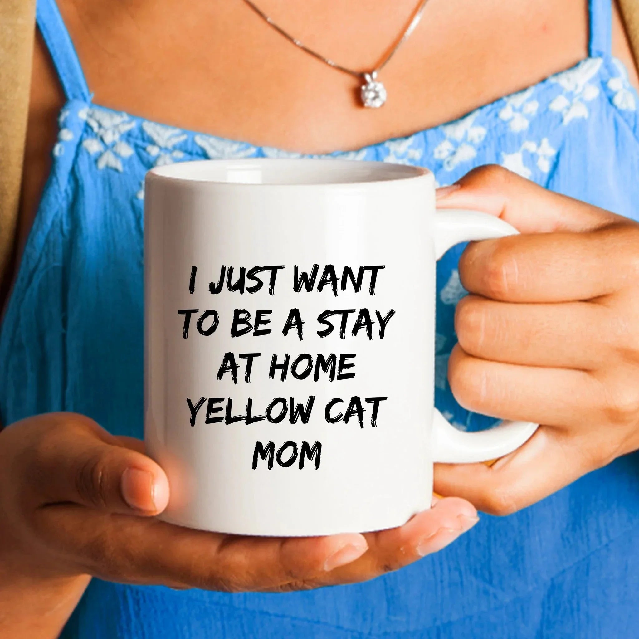 Yellow Cat Lover Mug – Features the Quote “I Just Want to Be a Stay at Home Yellow Cat Mom” – White Ceramic Coffee Cup