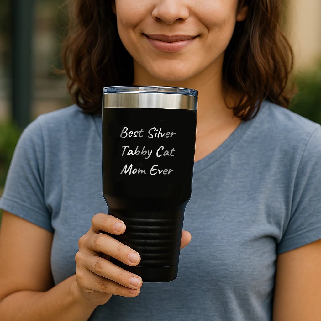 Silver Tabby Cat Mom Gifts, Funny Insulated Steel Tumbler, Best Silver Tabby Cat Mom Ever
