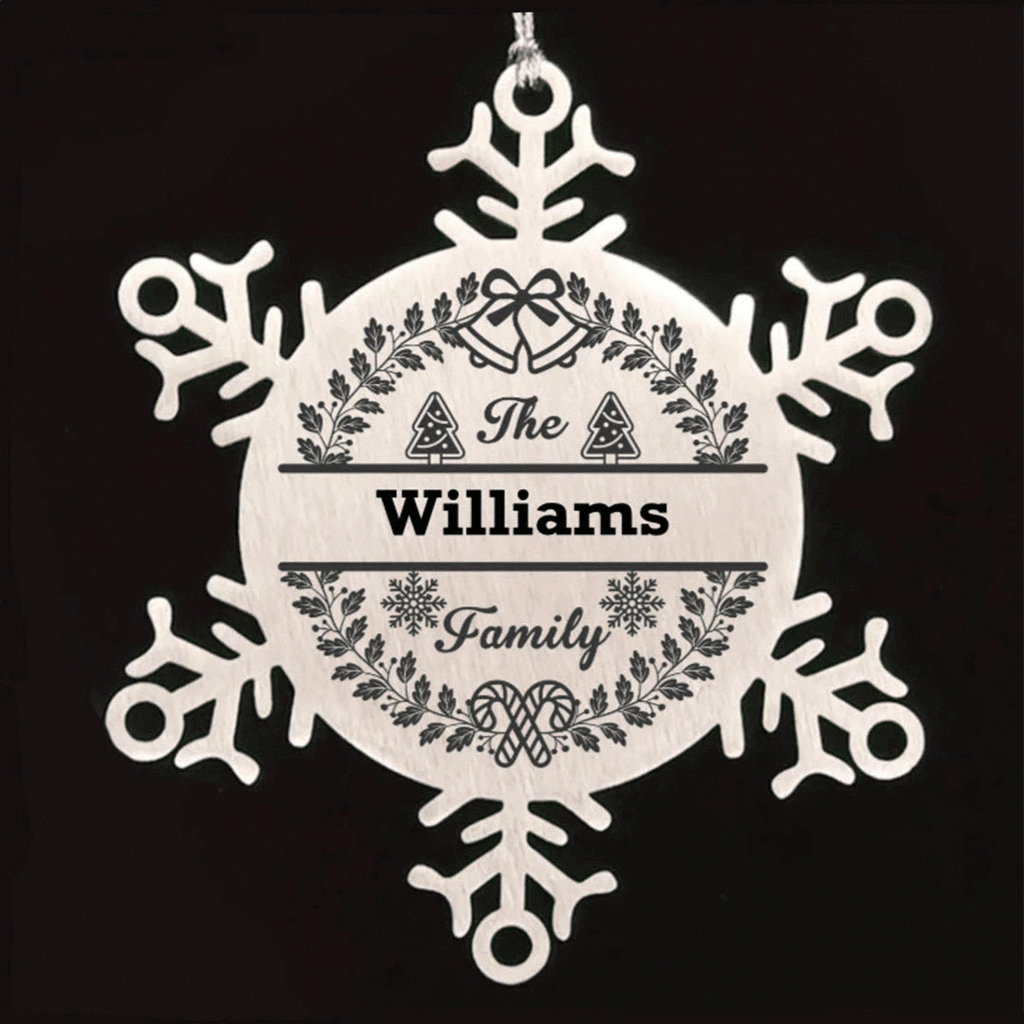 Personalized Snowflake Tree Ornament Family Name Laser Engraved Stainless Steel