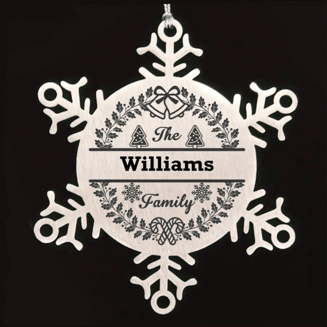 Personalized Snowflake Tree Ornament Family Name Laser Engraved Stainless Steel