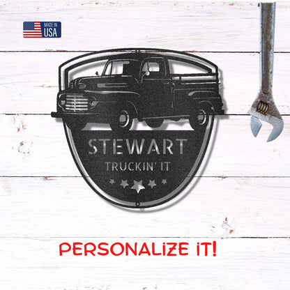 Classic Pickup Truck Personalized Steel Wall Sign - Mallard Moon Gift Shop