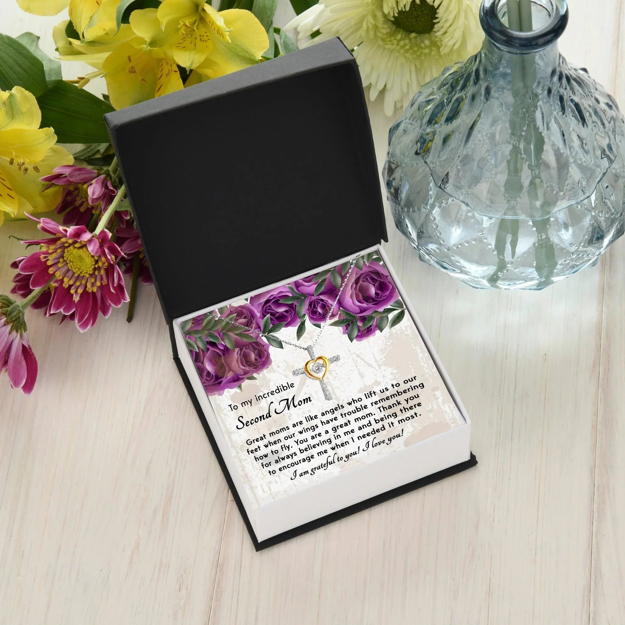 Bonus Mom Gift I am Grateful For You Cross Pendant Necklace