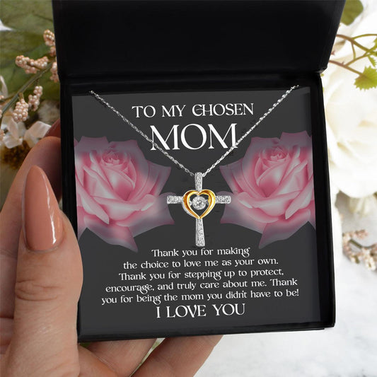 To My Chosen Bonus Mom Thank You for Stepping Up Cross Pendant Necklace - Mallard Moon Gift Shop
