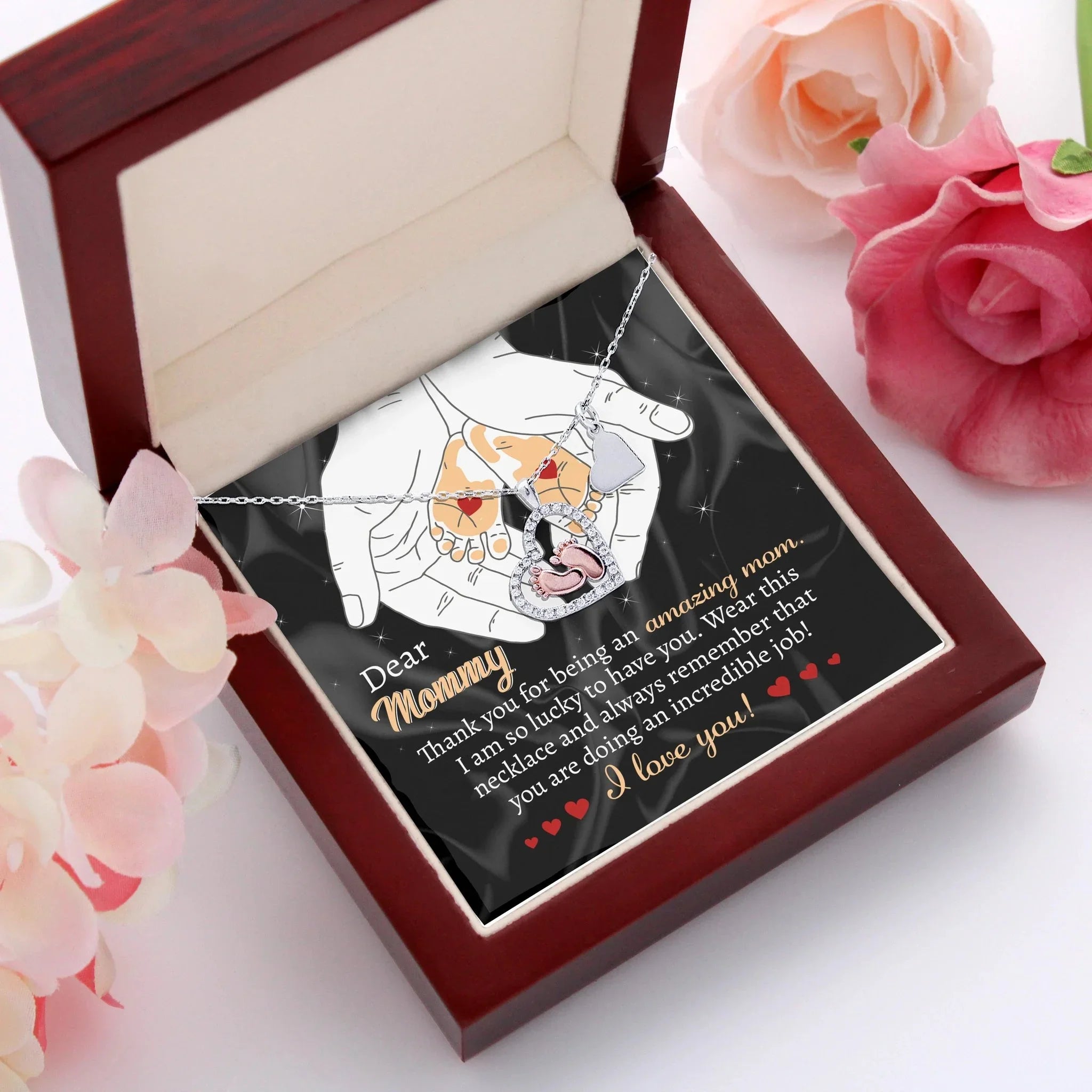 Dear Mommy Wear this Necklace You are Doing an Incredible Job Baby Feet Pendant Necklace