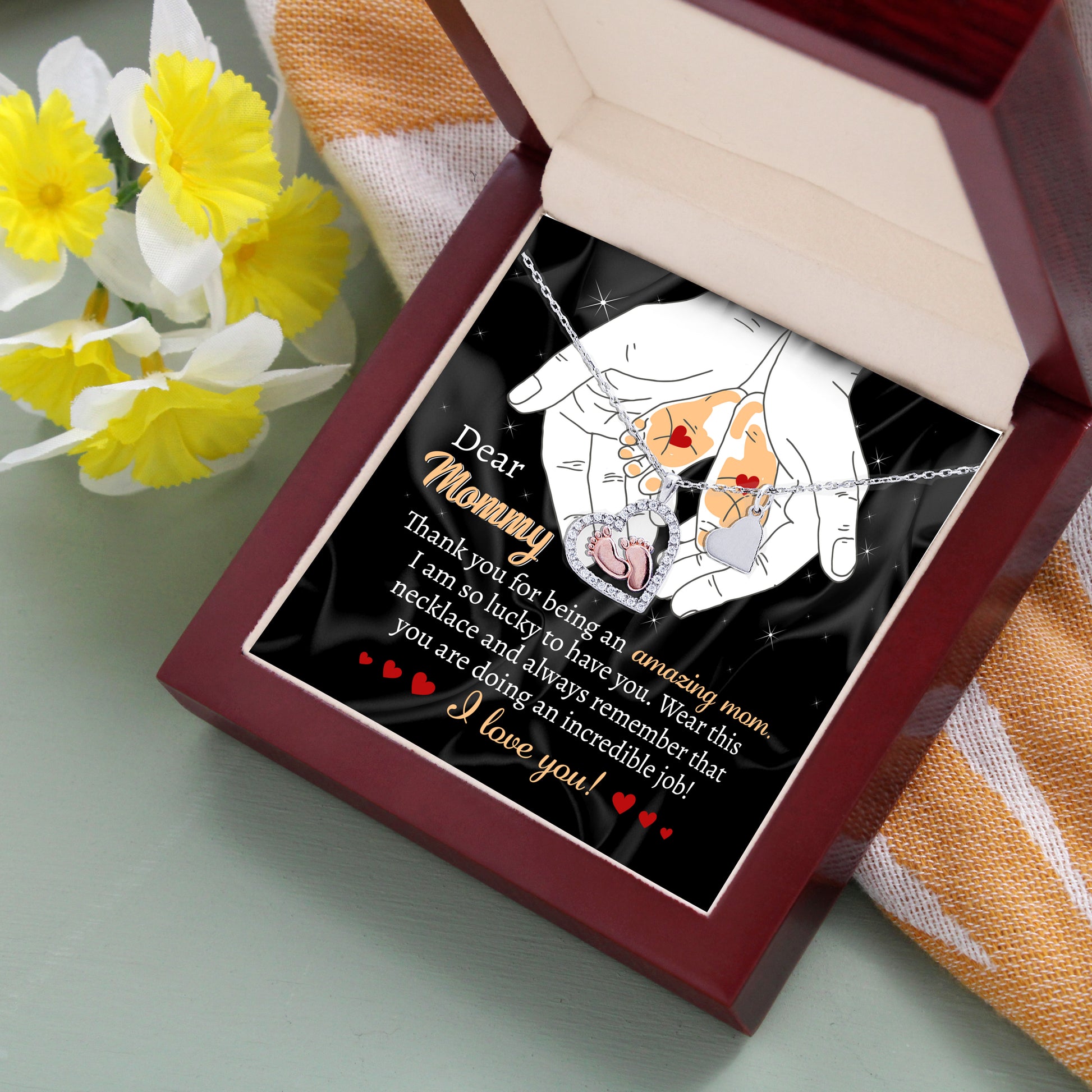 Dear Mommy Wear this Necklace You are Doing an Incredible Job Baby Feet Pendant Necklace - Mallard Moon Gift Shop