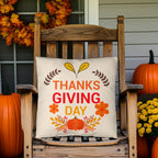Thanksgiving Day Throw Pillow – Festive Pumpkin & Floral Fall Accent Cushion – Indoor/Outdoor, 3 Sizes