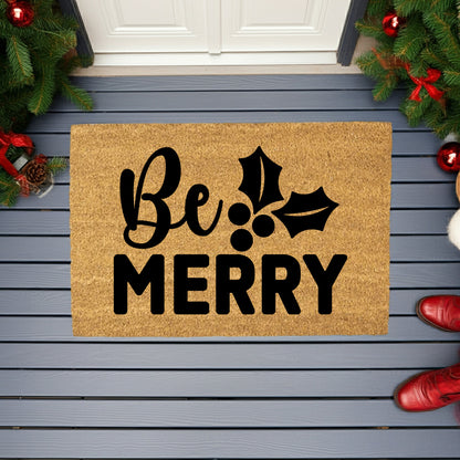Be Merry Christmas Doormat – Holiday Outdoor Coir Mat Porch Décor