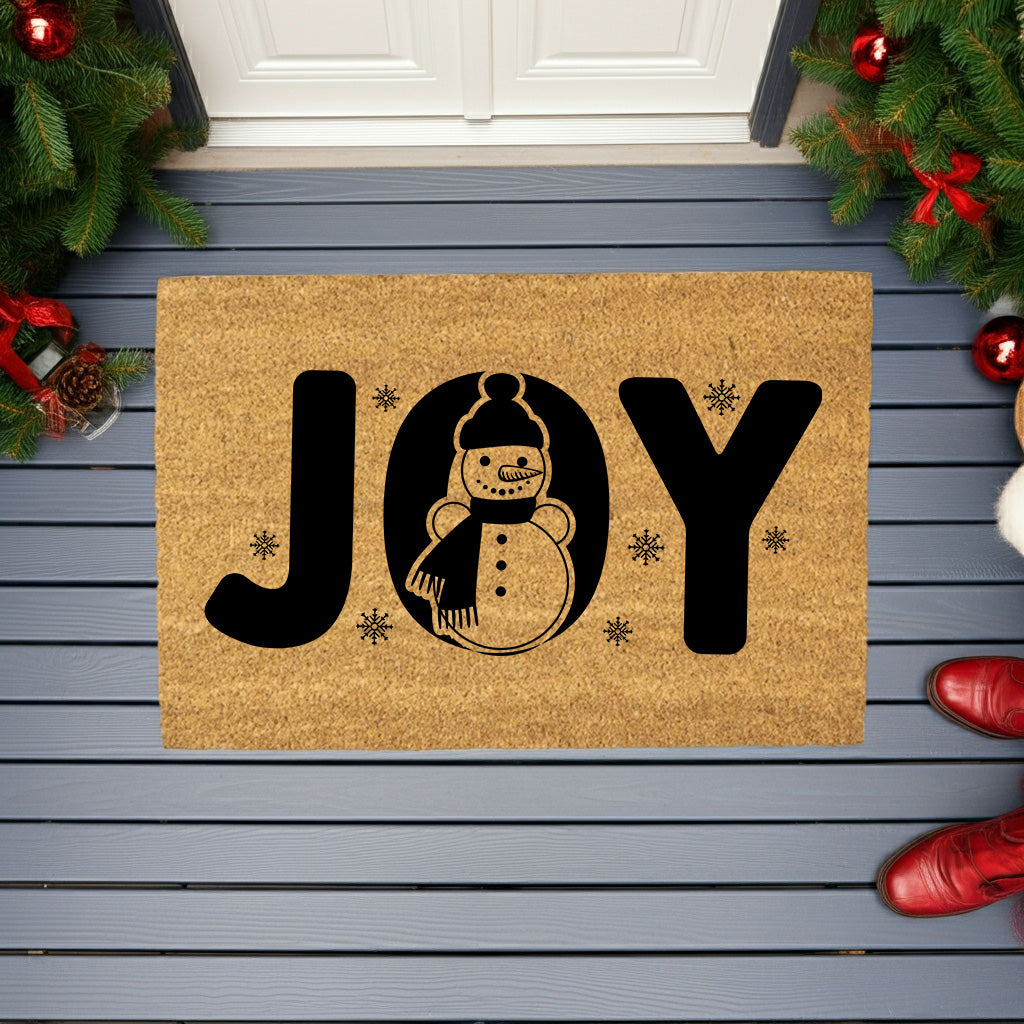 JOY Snowman Doormat – Christmas Outdoor Coir Mat Holiday Décor - Mallard Moon