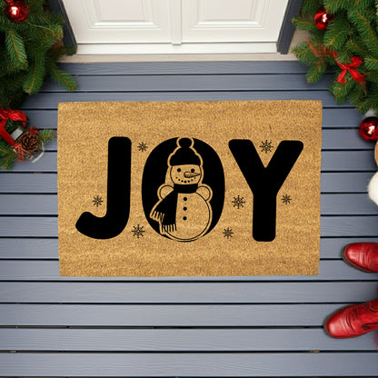 JOY Snowman Doormat – Christmas Outdoor Coir Mat Holiday Décor